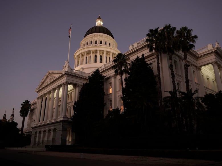 The lights of the state Capitol glow into the night in Sacramento, Calif., Wednesday, Aug. 31, 2022. The lights of the state Capitol glow into the night in Sacramento, Calif., Wednesday, Aug. 31, 2022.