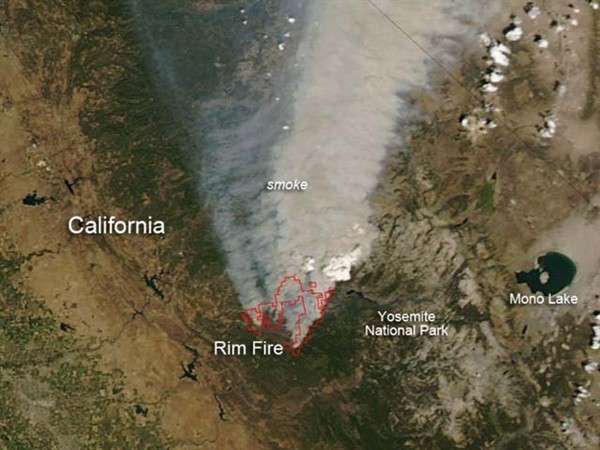 0825 NASA Rim Fire Smoke Satellite Photo