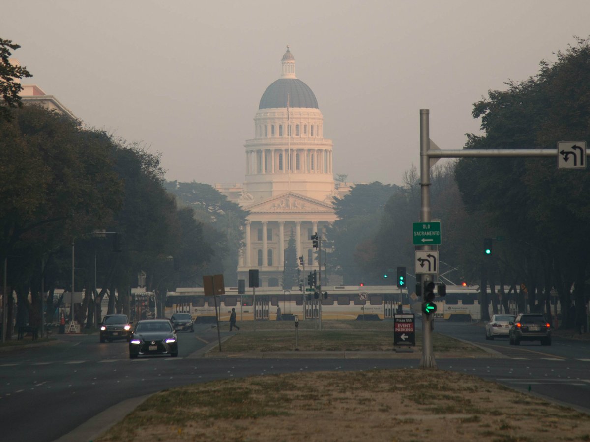 Smoke from the Camp Fire in Butte County fills the air in Sacramento, 90 miles away.