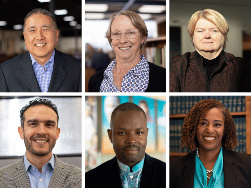 (clockwise from top left) Jim Tabuchi, April Javist, Lial Jones, Alana Dionne Mathews, Kevin Ross and Basim Elkarra.