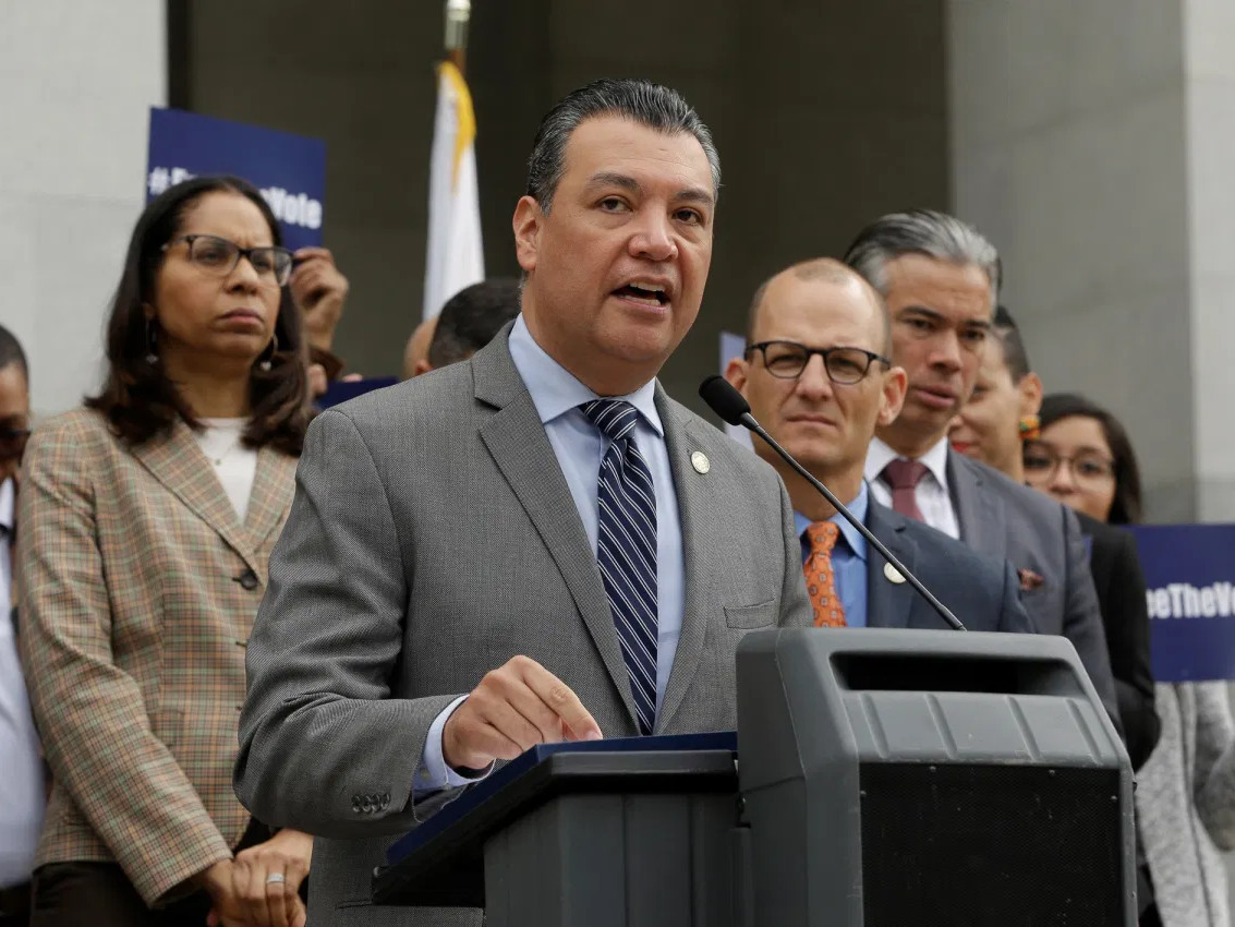 California Secretary of State Alex Padilla talks during a news conference on Jan. 28, 2019, at the Capitol in Sacramento. Padilla has been named Newsom's pick for U.S. Senate.