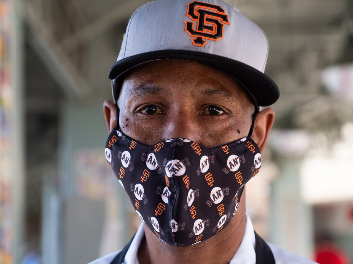 Mike Mathews is a line cook at Sutter Health Park, and is supporting the Giants for the first scrimmage game, Wednesday, April 7, 2021.