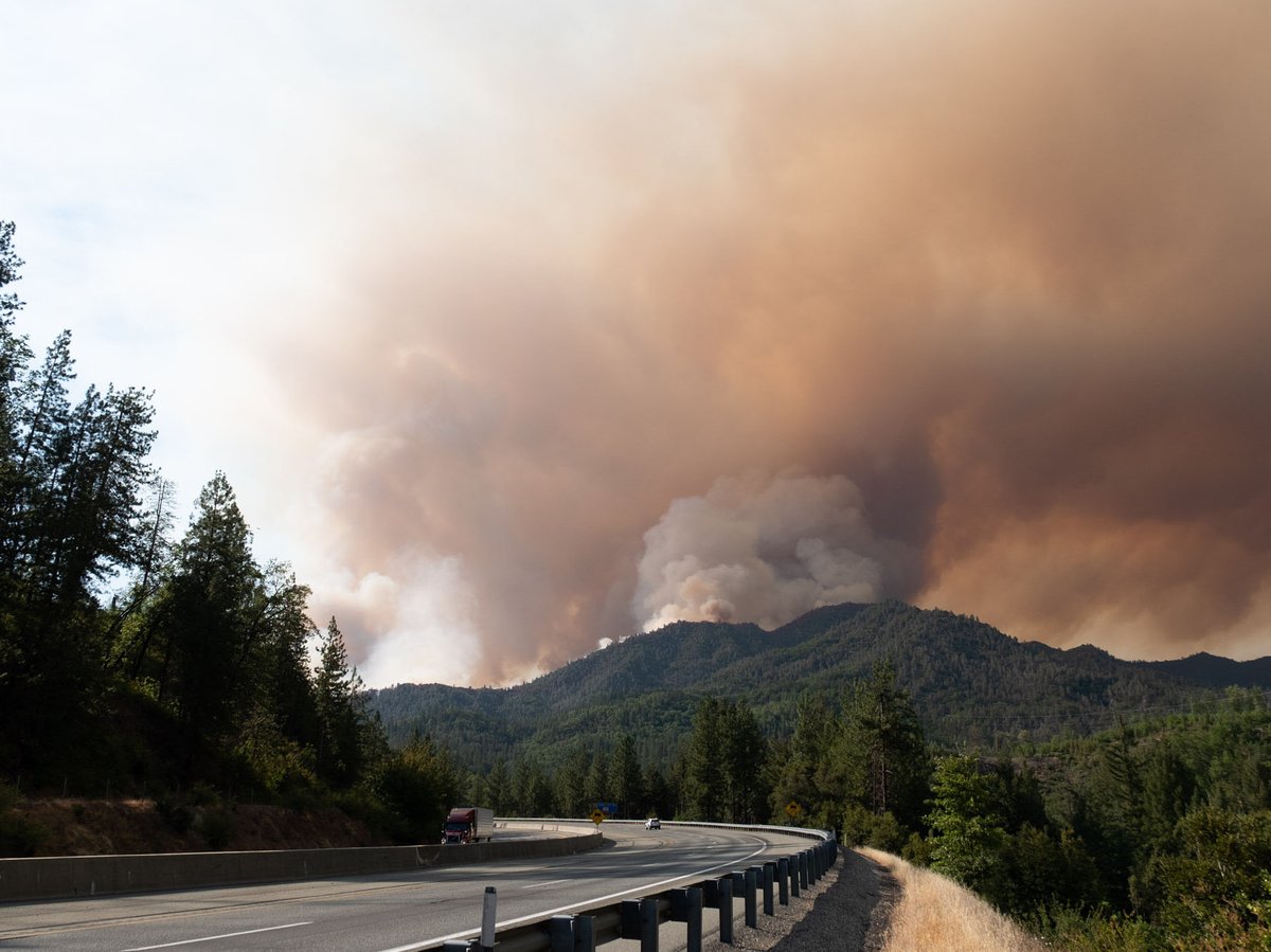 The Salt Fire burns in Shasta County, as seen from I-5 June 30, 2021.