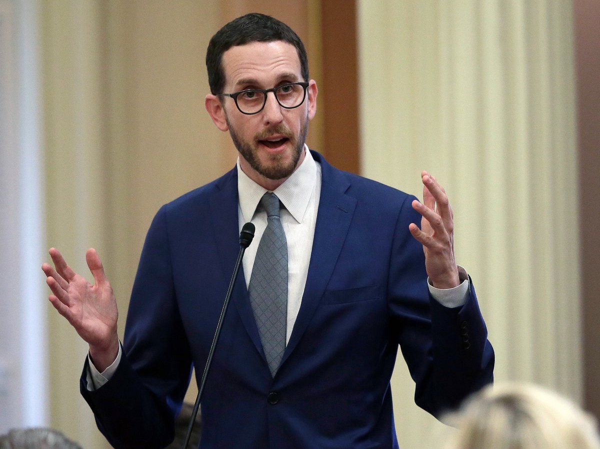 In this June 28, 2018, file photo, state Sen. Scott Wiener, D-San Francisco, talks during a Senate session in Sacramento, Calif.
