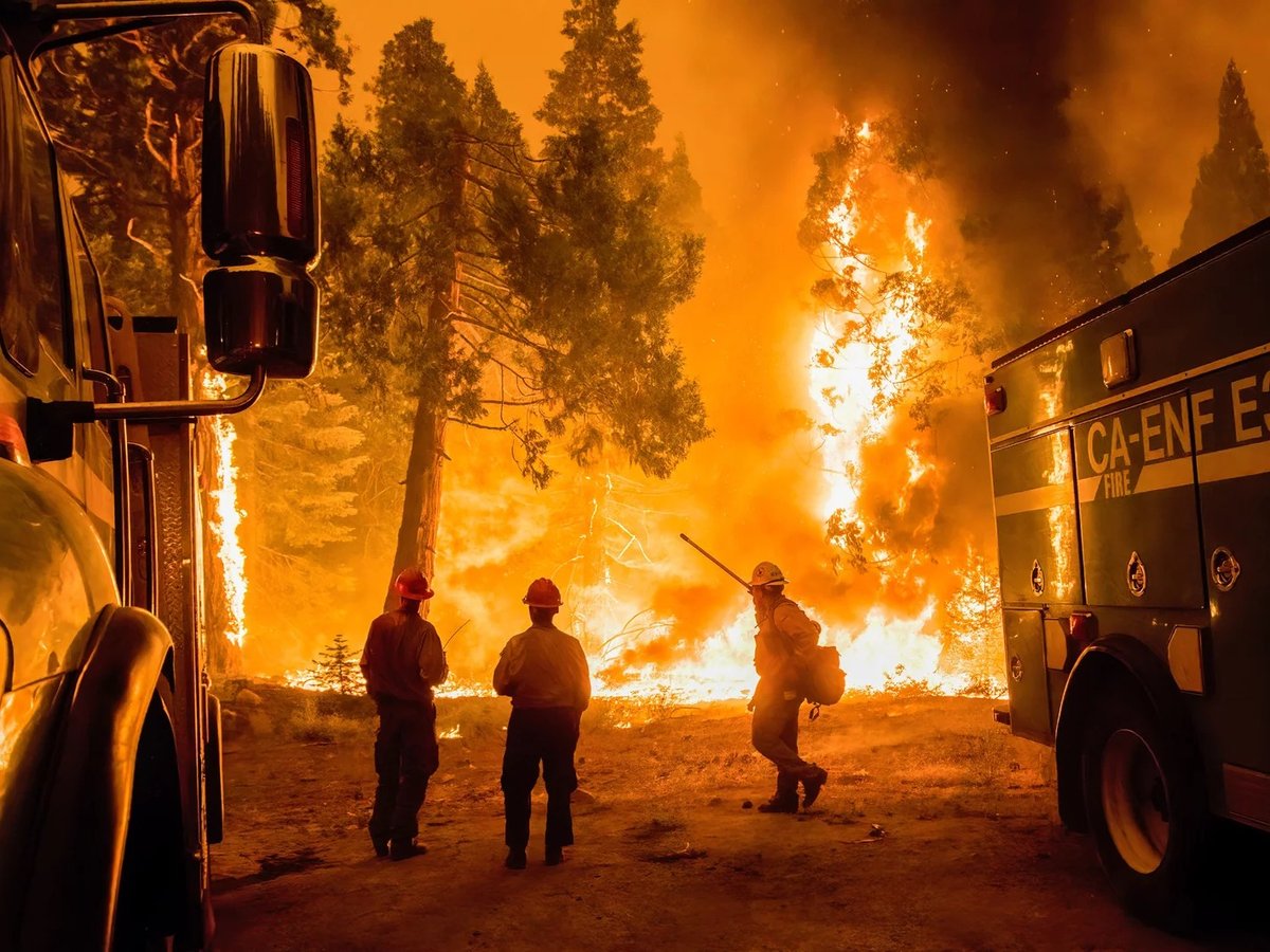 Crews set a backfire in an effort to gain control of the massive Caldor fire near the Tahoe basin in California on Aug. 26.