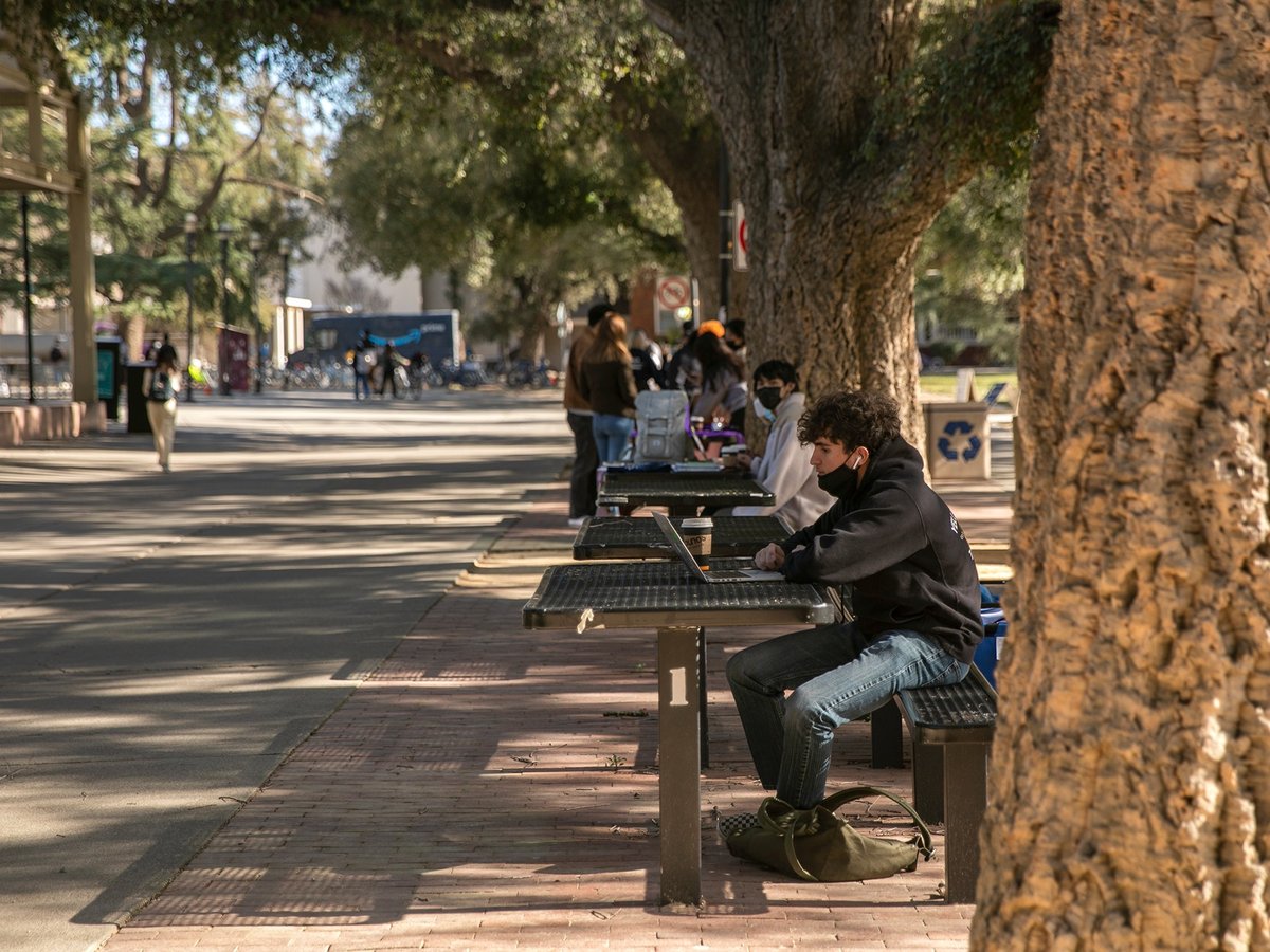 Students on campus at the University of California, Davis in Davis on Feb. 2, 2022.