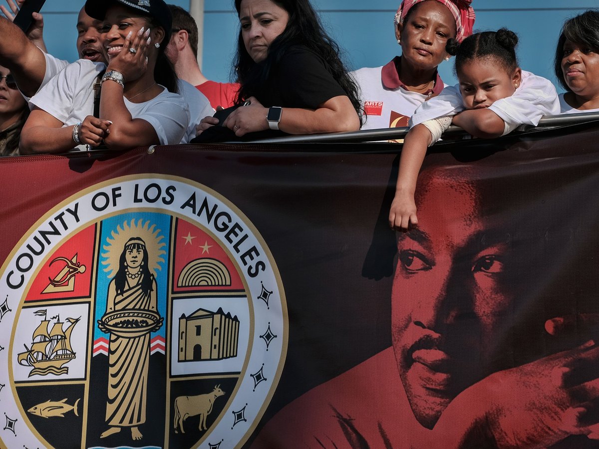 Angelenos celebrate during the 33rd Annual Martin Luther King Jr. Day parade in Los Angeles on Jan. 15, 2018.