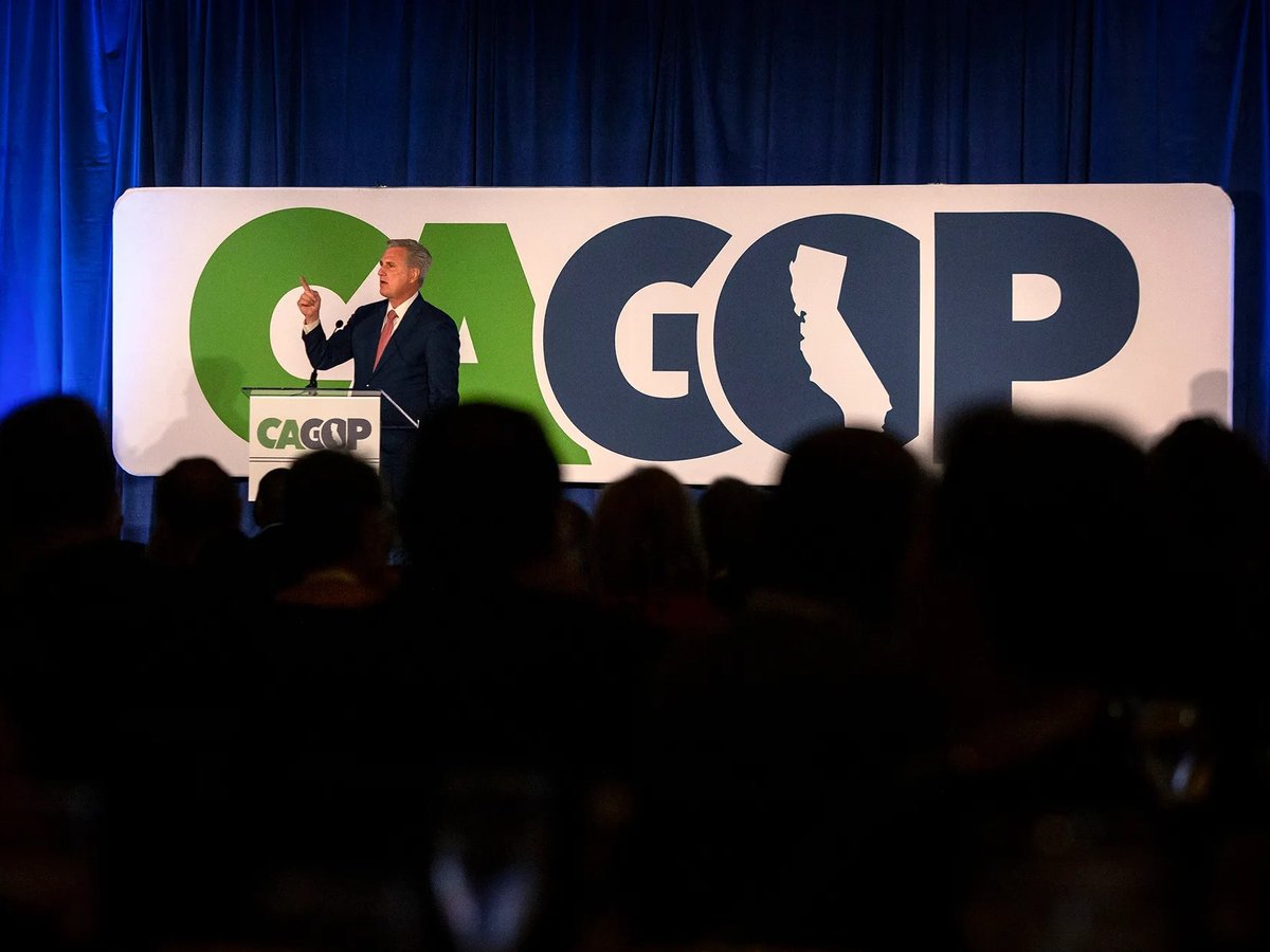 House Minority Leader Kevin McCarthy speaks during the California Republican Party convention in Anaheim on April 23, 2022.