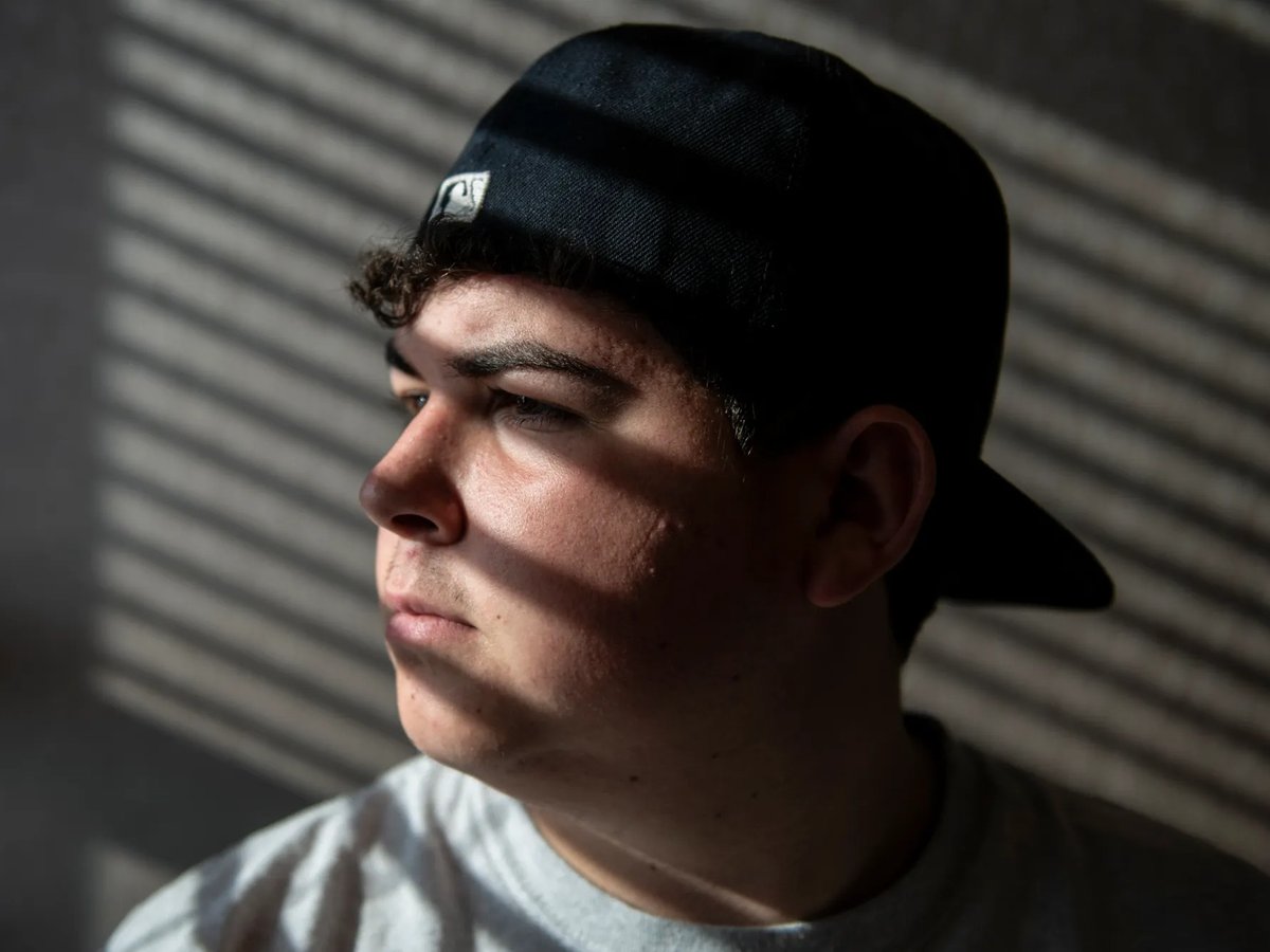 Gauge Hernandez, 16, the son of Johnny Hernandez Jr., the vice chairman of the San Manuel Band of Mission Indians, looks out window in San Bernardino on Sept. 27, 2022.