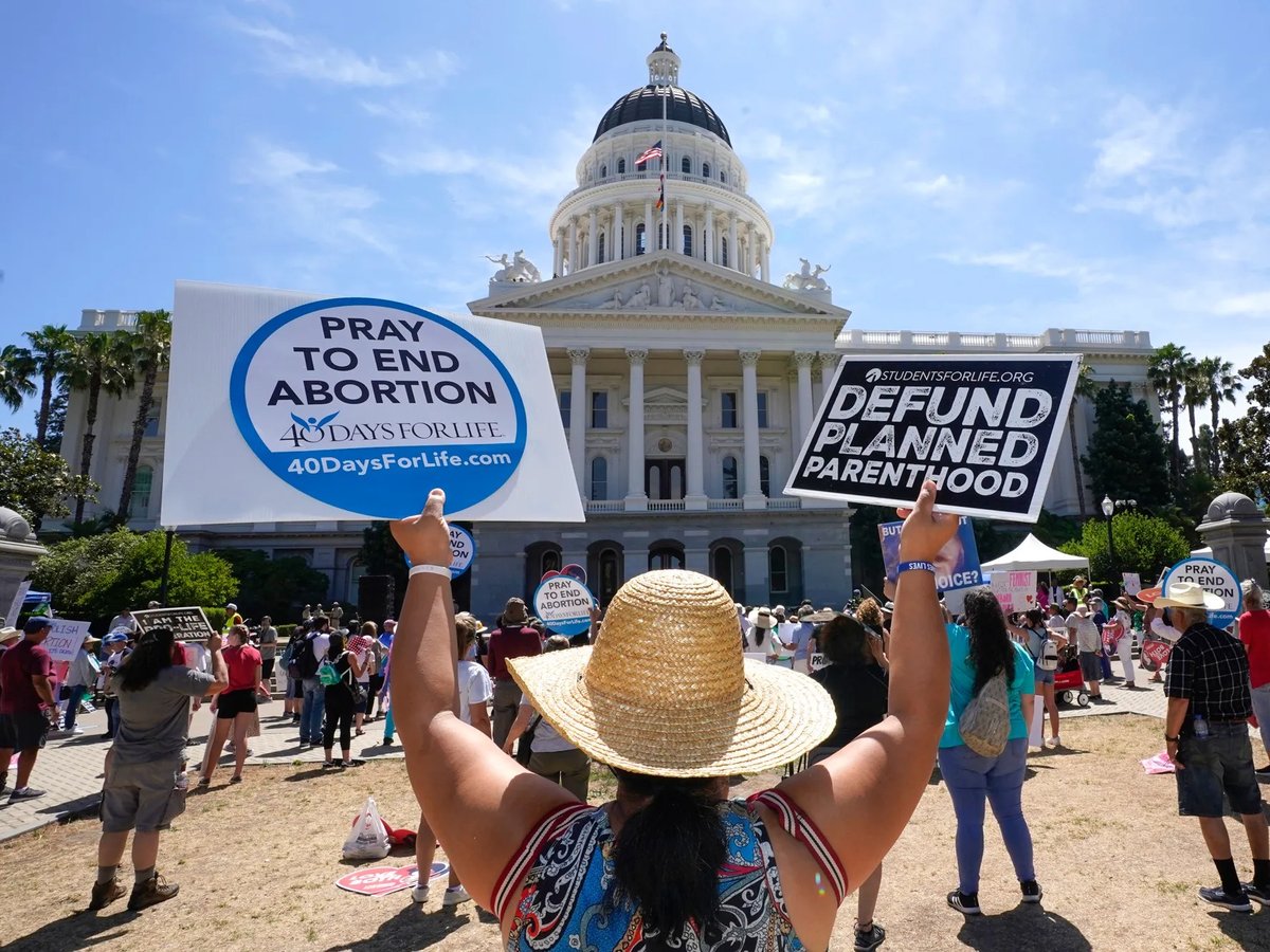 Anti-abortion activists rallied at the state Capitol during the California March for Life rally held in Sacramento on June 22, 2022.