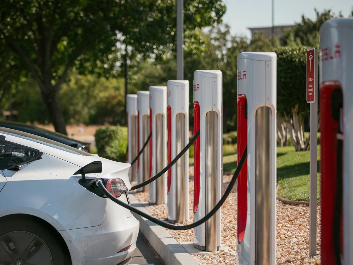 Tesla supercharger charging station in Sacramento on July 29, 2022.