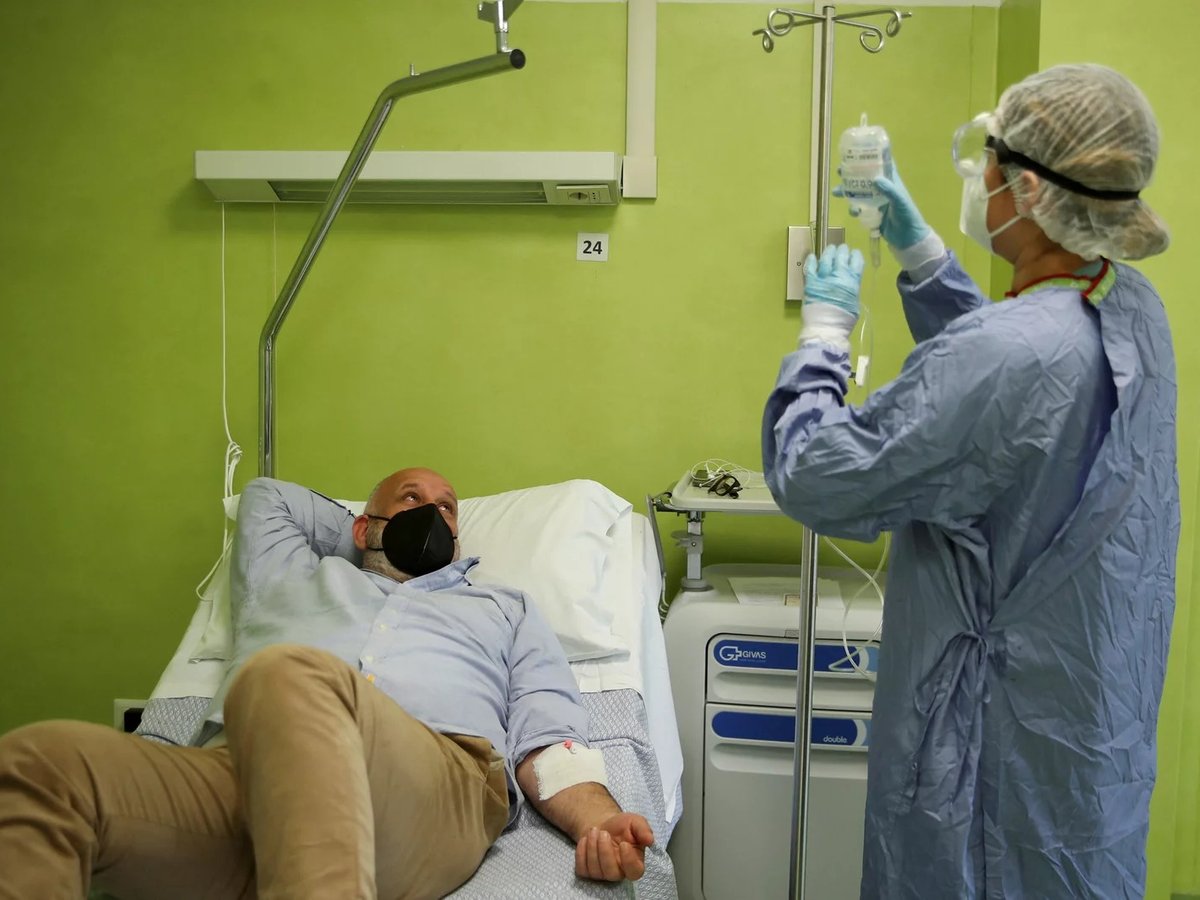 Antonio Rapuano got an infusion of a monoclonal antibody to treat his COVID in Albano, Italy in 2021.