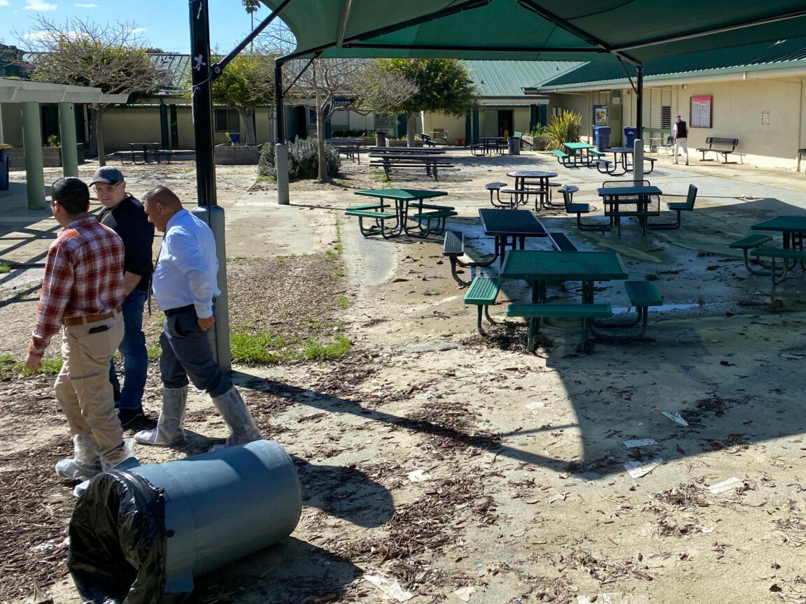 The flood-ravaged courtyard of Pajaro Middle School on March 11, 2023.
