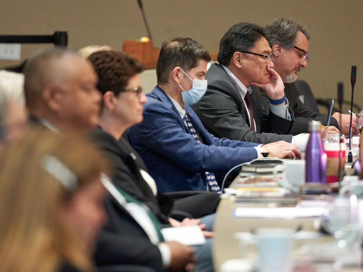 Presidents at CSU listen to public comments in Long Beach on May 23, 2023.