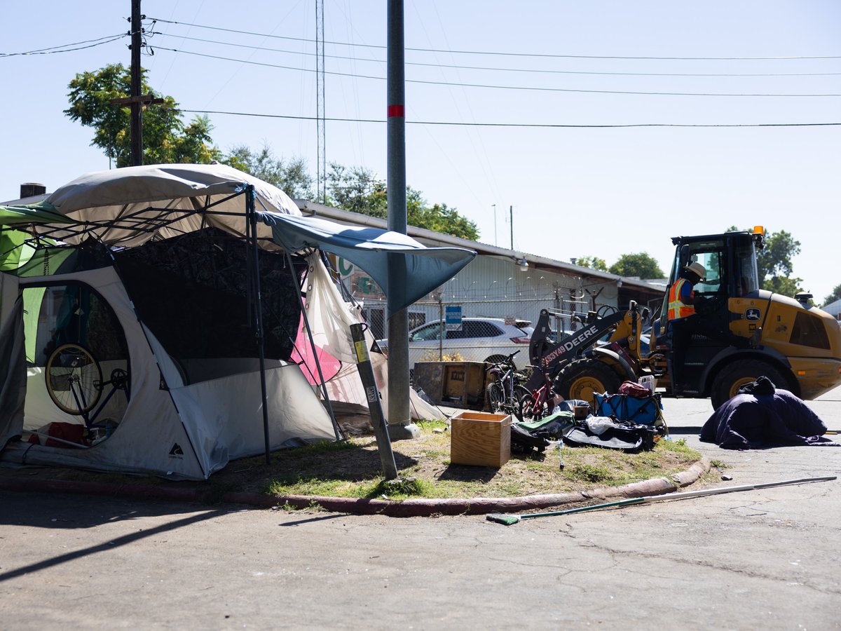 An encampment by Grant Park is forcibly cleared in Sacramento, Calif. on Thursday, July 27, 2023.