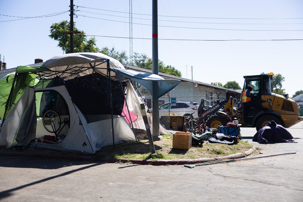 An encampment by Grant Park is forcibly cleared in Sacramento, Calif. on Thursday, July 27, 2023.