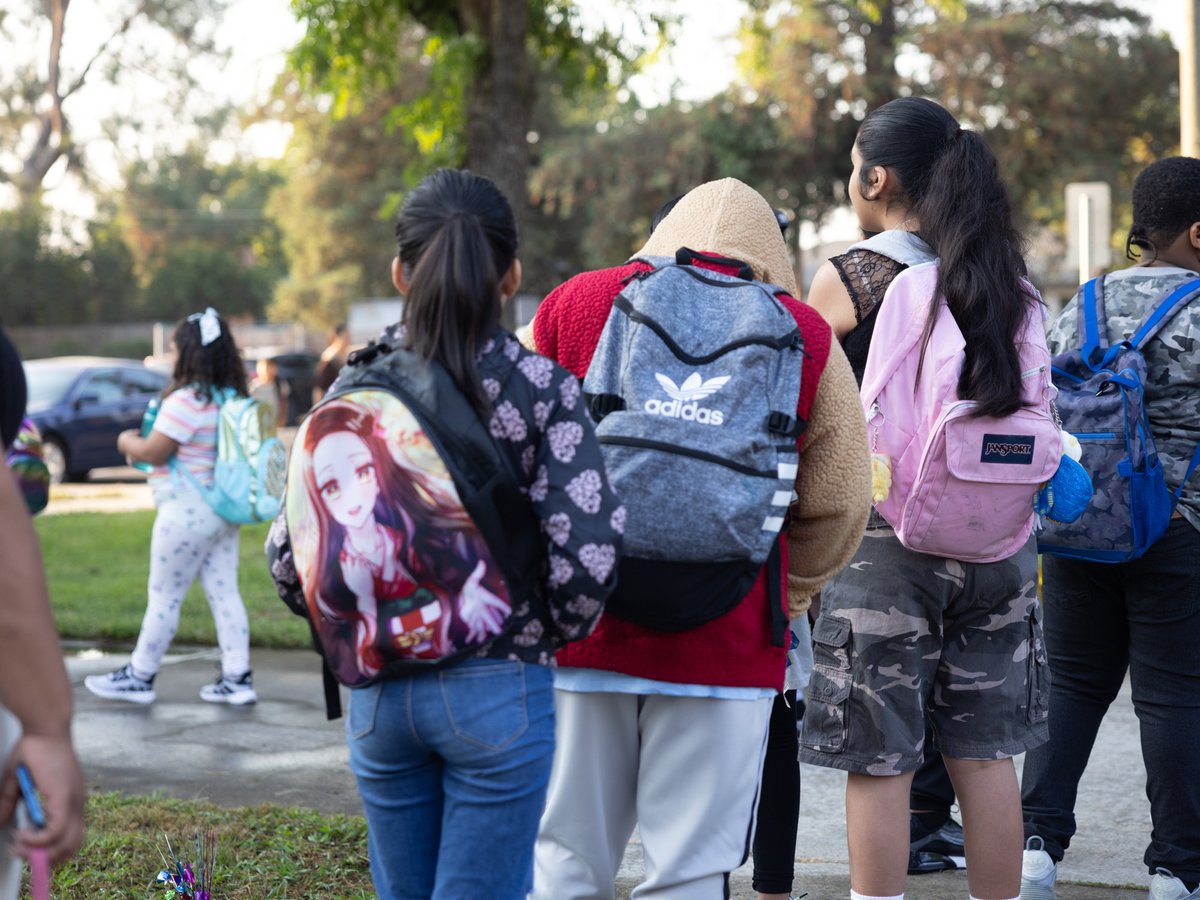 Students line up before the first day of school at John Sloat Elementary School in Sacramento, Calif., on Thursday, Aug. 31, 2023.