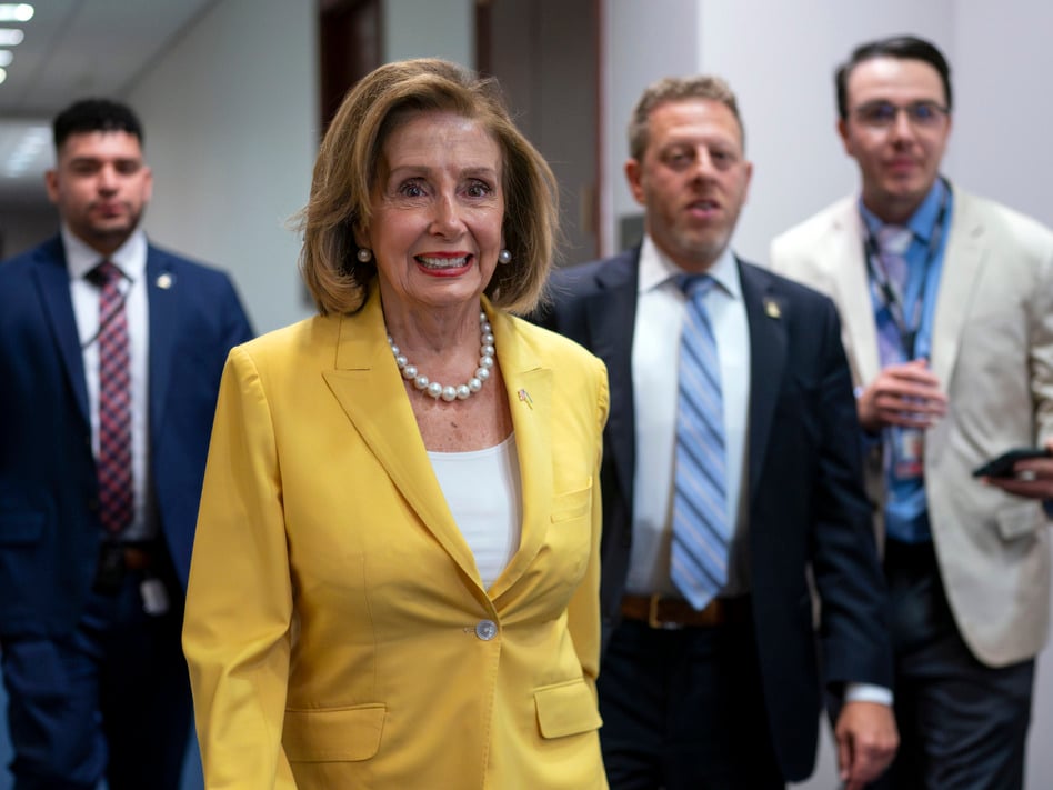 Former Speaker of the House Nancy Pelosi, D-Calif., arrives for a closed-door Democratic Caucus meeting at the Capitol in Washington on July 18.