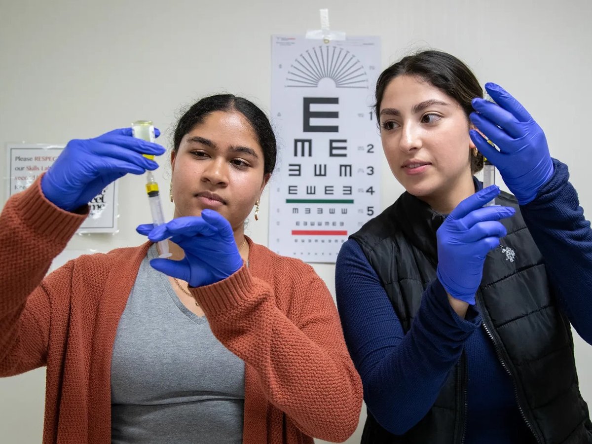 Nursing students practice injection procedures in the clinical skills lab at the University of San Francisco in San Francisco on Oct. 9, 2023.