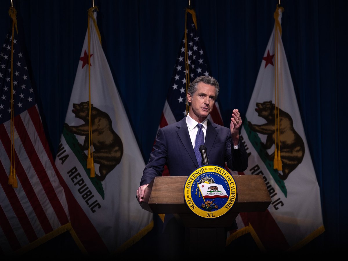 Gov. Gavin Newsom addresses the media during a press conference unveiling his 2024-25 January budget proposal at the Secretary of State Auditorium in Sacramento on Jan. 10, 2024.