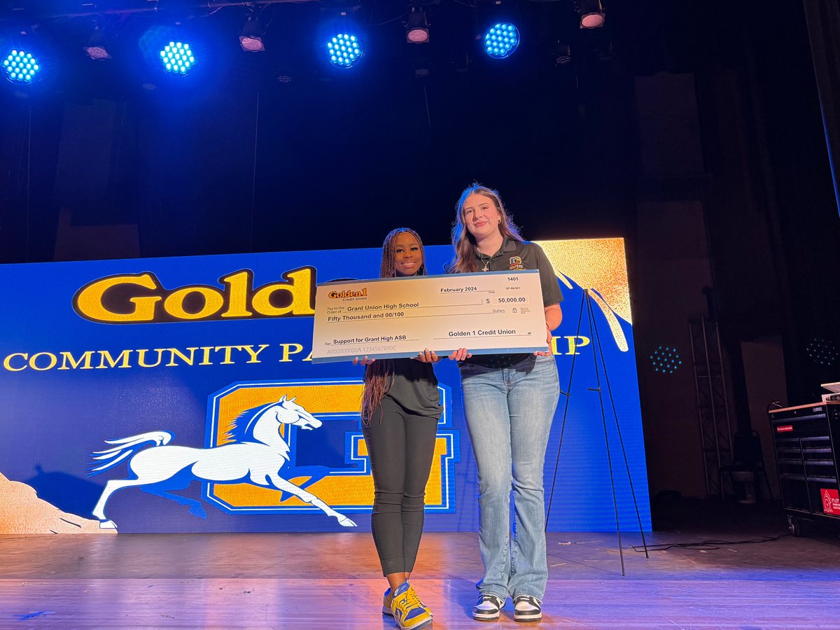 The Associated Student Body at Grant Union High School is receiving $50,000 from Golden 1 Credit Union, thanks to two students – Leah Nelson and Andrea Chaparro.