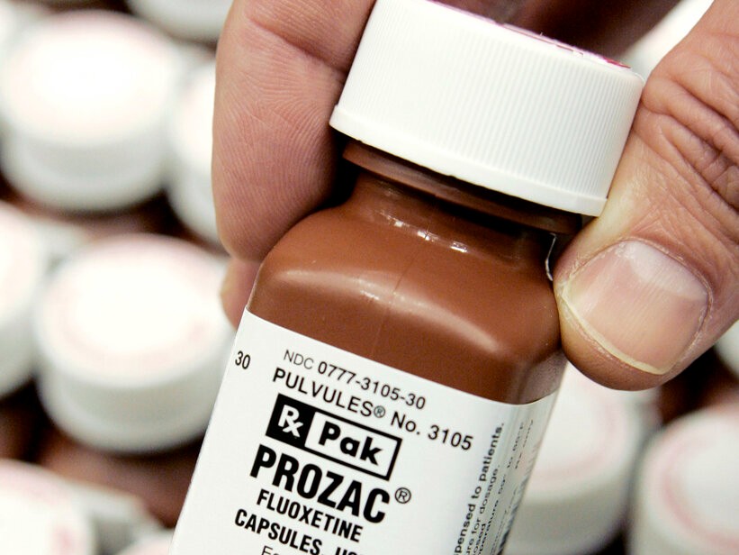 In this Jan. 11, 2008 file photo, a bottle of Eli Lilly & Co.'s Prozac is pictured at a company facility in Plainfield, Ind.