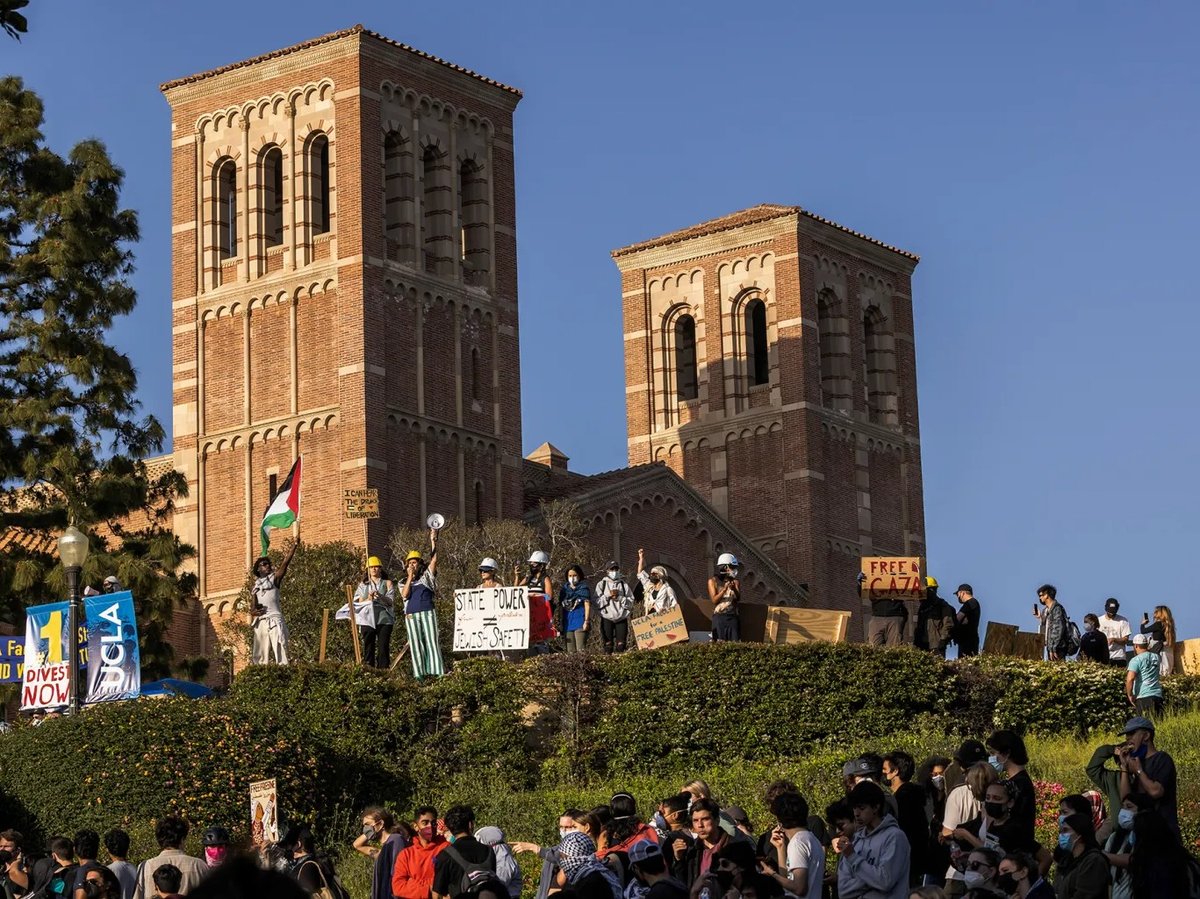 A pro-Palestinian encampment at UCLA on May 1, 2024.
