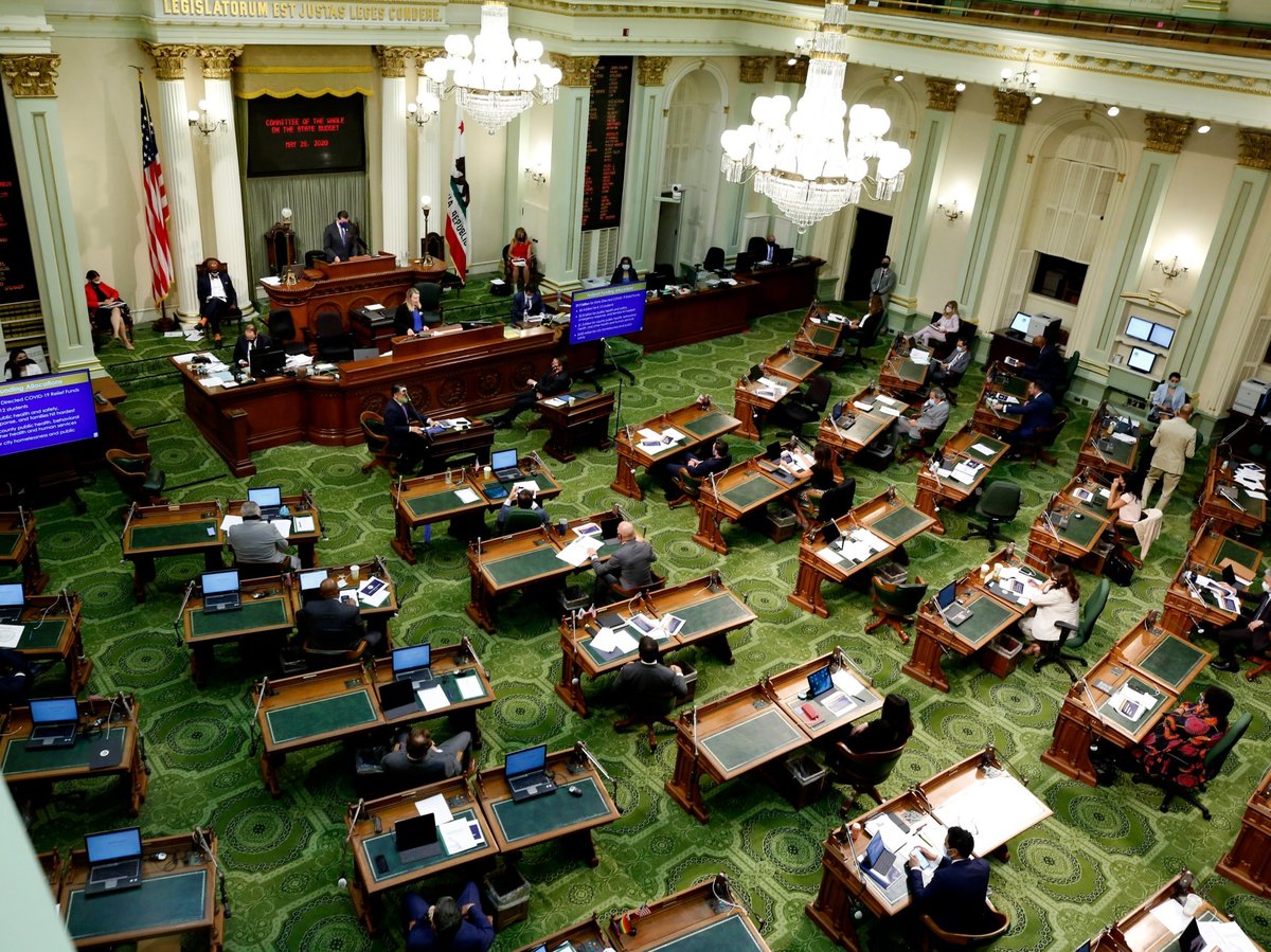 Members of the state Assembly meet at the Capitol May 26, 2020, in Sacramento, Calif.