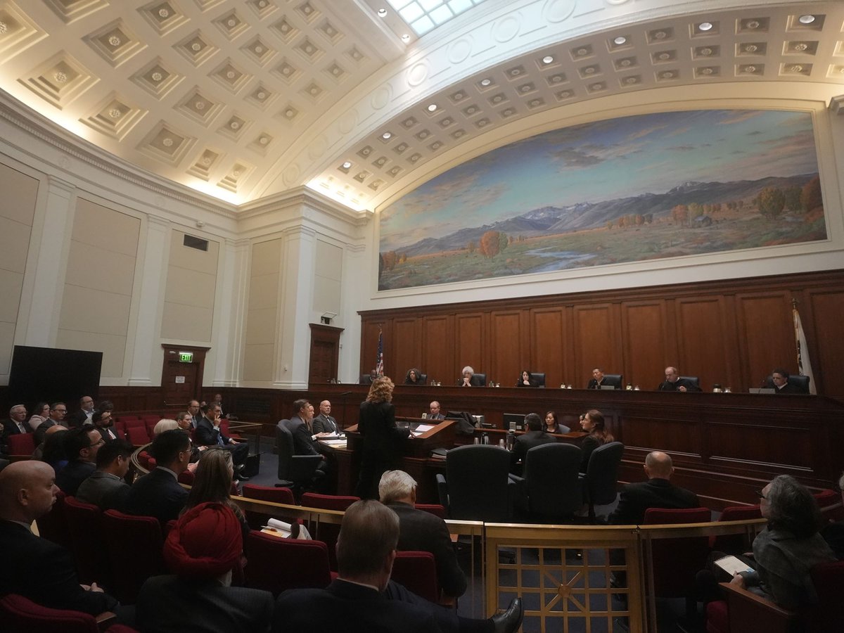 Attorney Margaret R. Prinzing, representing the California Governor and Legislature, standing, speaks at the California Supreme Court in San Francisco, Wednesday, May 8, 2024.