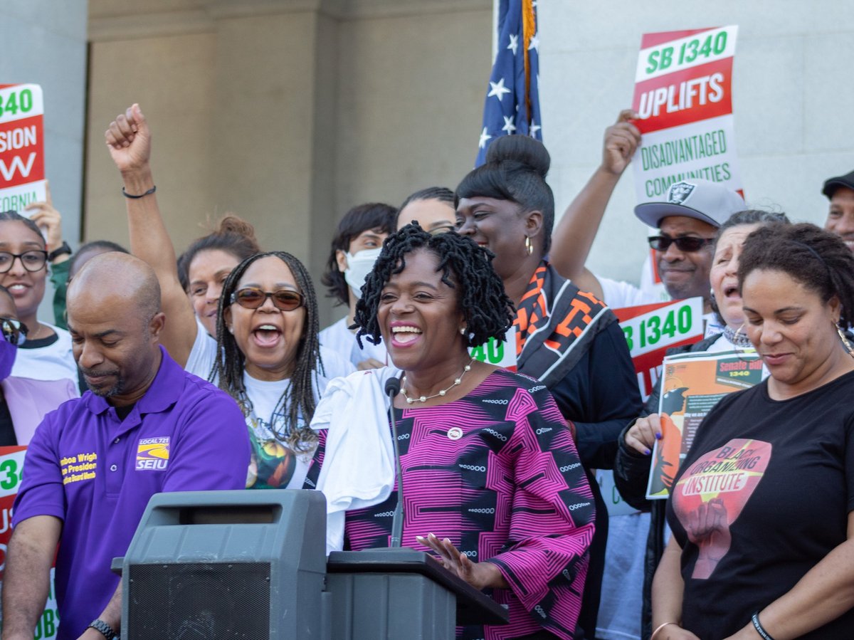 California state Senator Lola Smallwood-Cuevas speaks on behalf of Senate Bill 1340 at rally at the California state Capitol on Tuesday, Aug. 13, 2024.