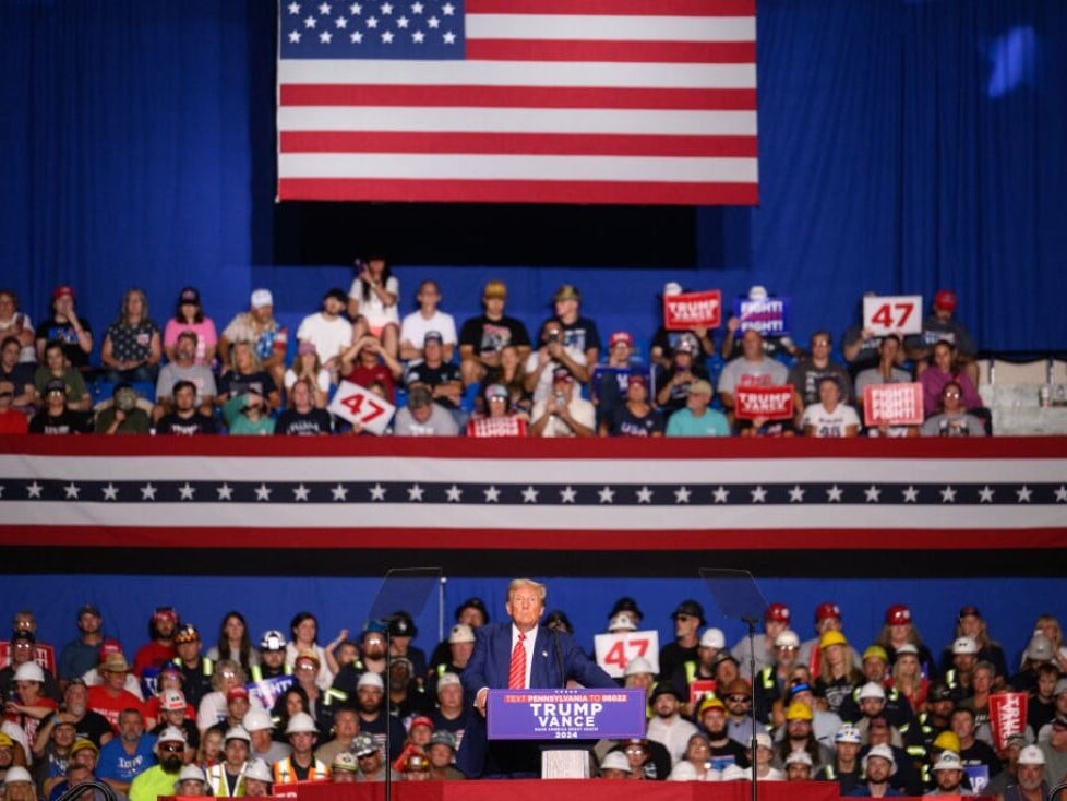 Former President Donald Trump speaks at a campaign rally on Friday in Johnstown, Pa.