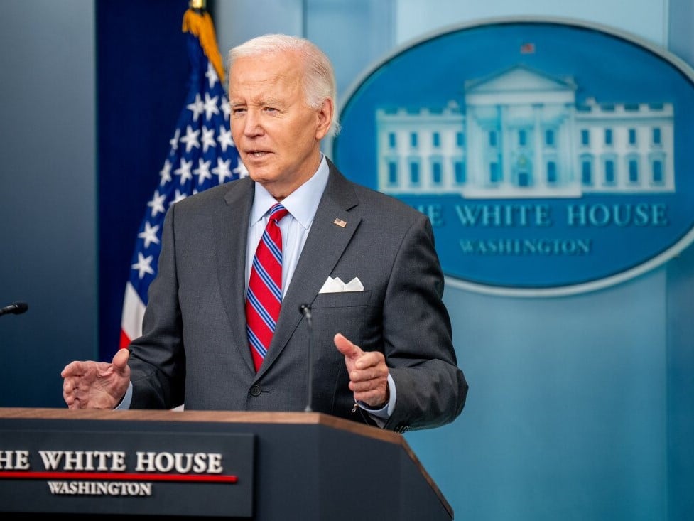 President Biden speaks during a news conference in the Brady Press Briefing Room at the White House on Friday.