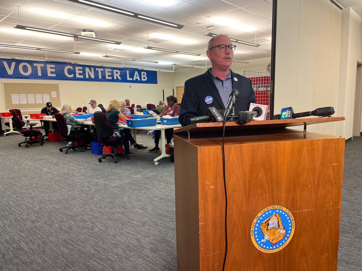 Sacramento County Supervisor Patrick Kennedy speaks to a group of reporters at the county's Voter Registration & Elections Office on Oct. 24, 2024.