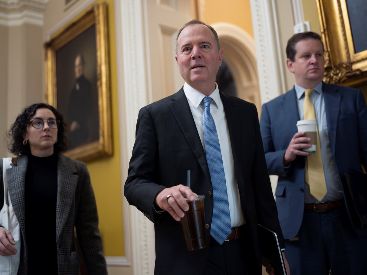 Sen.-elect Adam Schiff, D-Calif., arrives to meet with fellow Democrats for caucus leadership elections, at the Capitol in Washington, Tuesday, Dec. 3, 2024.