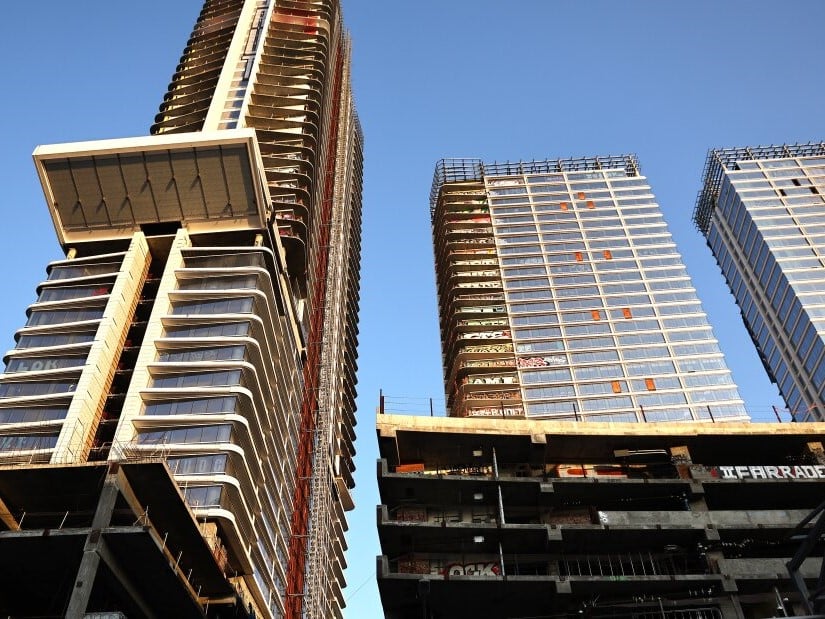 Construction of this $1 billion luxury real estate development in Los Angeles stalled in 2019 after a China-based developer ran out of funding, leaving the three-tower project unfinished amid a housing crisis in the city.
