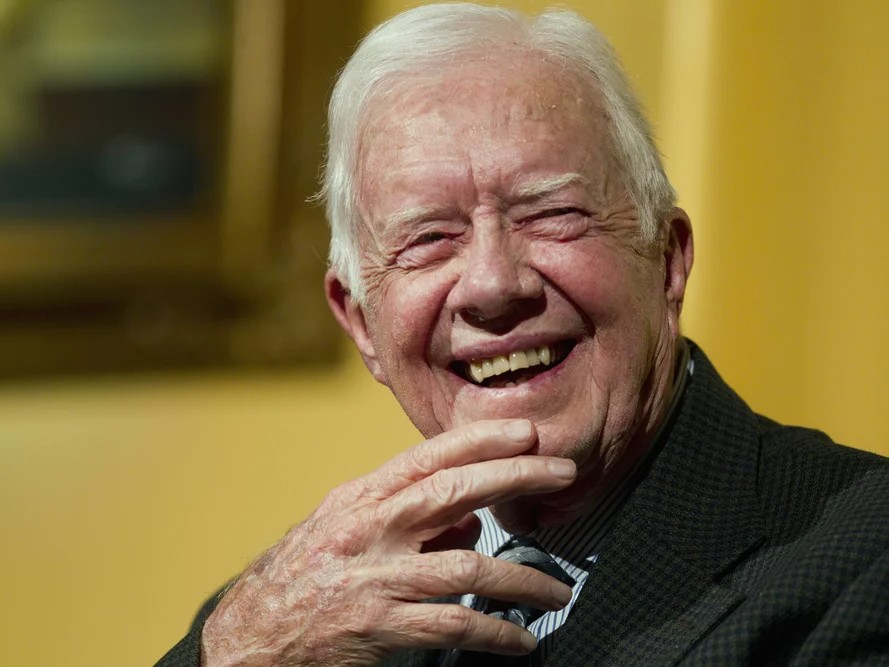 Former U.S. President Jimmy Carter speaks to a group of Duke University alumni at the Carter Center in Atlanta in 2012.