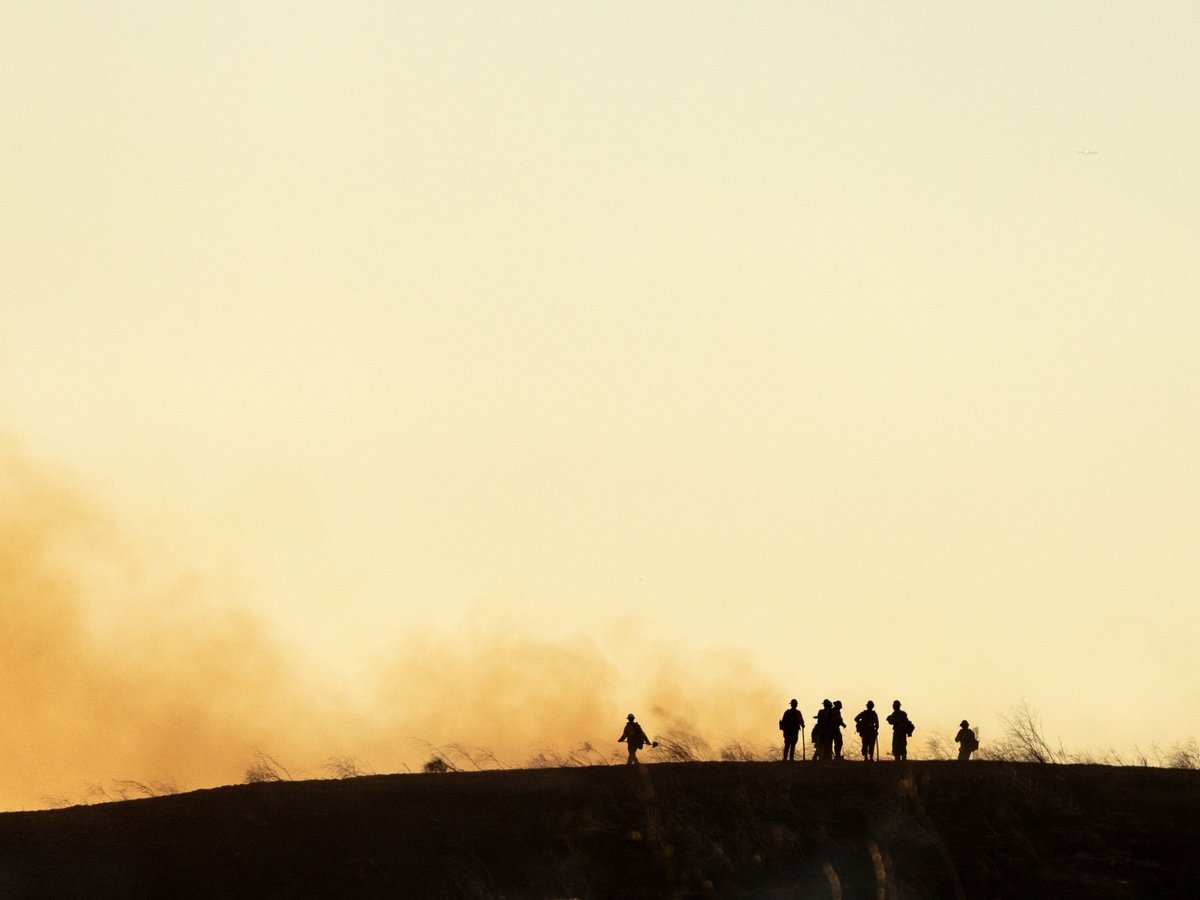 Firefighters monitor hot spots after the Kenneth Fire burnt through hills in the West Hills section of Los Angeles, Thursday, Jan. 9, 2025.