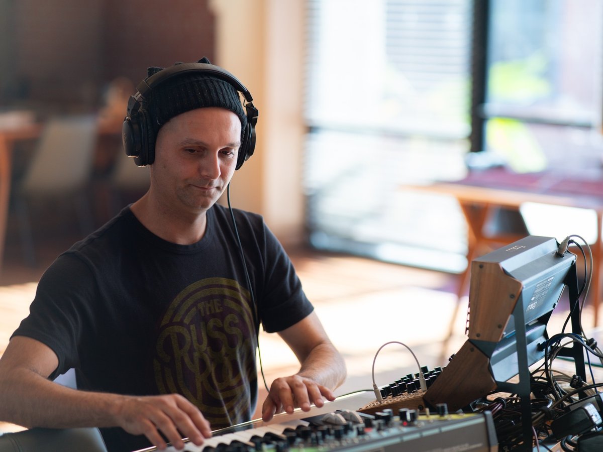 Program Manager Buddy Hale tests a few synthesizers in MusicLandria’s Makerspace on Thursday, Jan. 9. MusicLandria members can access the maker space to experiment and record music with various instruments.