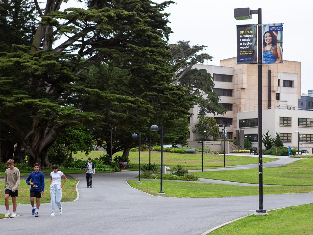 The quad at San Francisco State University in San Francisco on July 7, 2023.