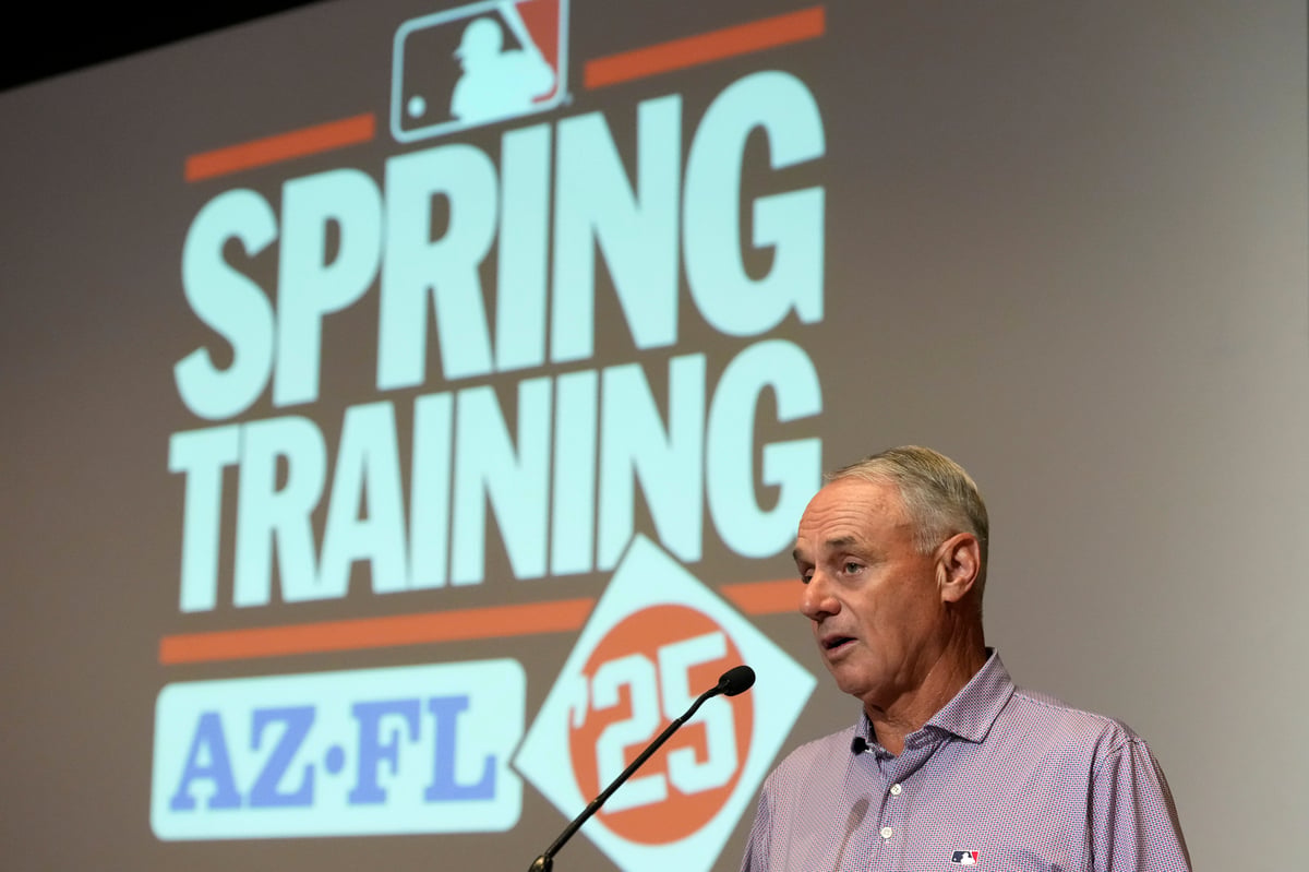 MLB Commissioner Rob Manfred speaks during a news conference Tuesday, Feb. 18, 2025, in Phoenix.