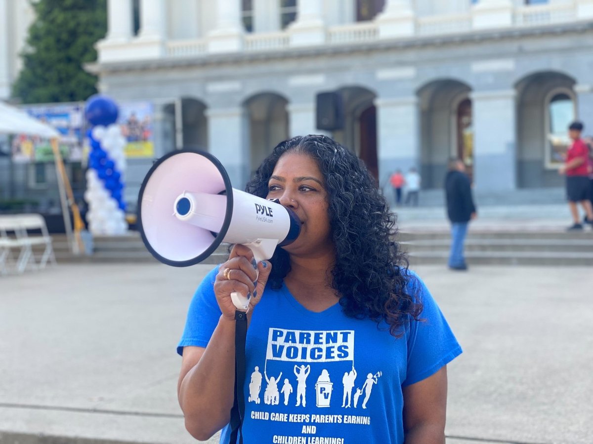 Mary Ignatius with the advocacy group Parent Voices poses in front of the State Capitol. May 14, 2025