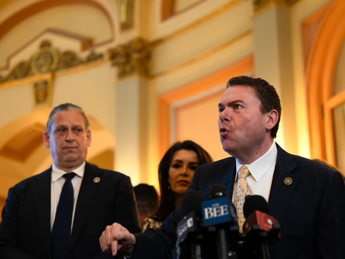 Republican Assemblymember Carl DeMaio addresses the media during a press conference at the state Capitol in Sacramento on the current national redistricting battle between Democrats and Republicans on Aug. 18, 2025.