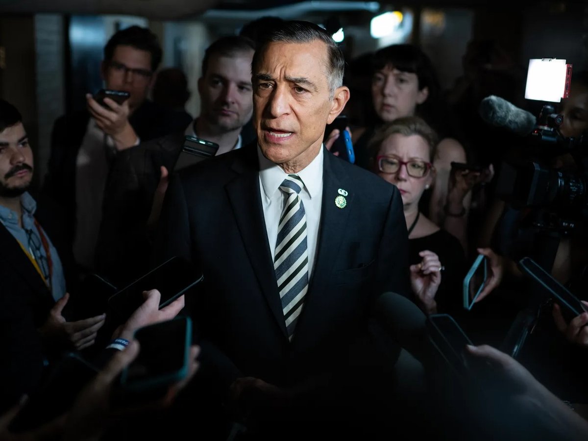 U.S. Rep. Darrell Issa speaks to media outside of a House Republican meeting at the U.S. Capitol in Washington, D.C. on Sept. 14, 2023.