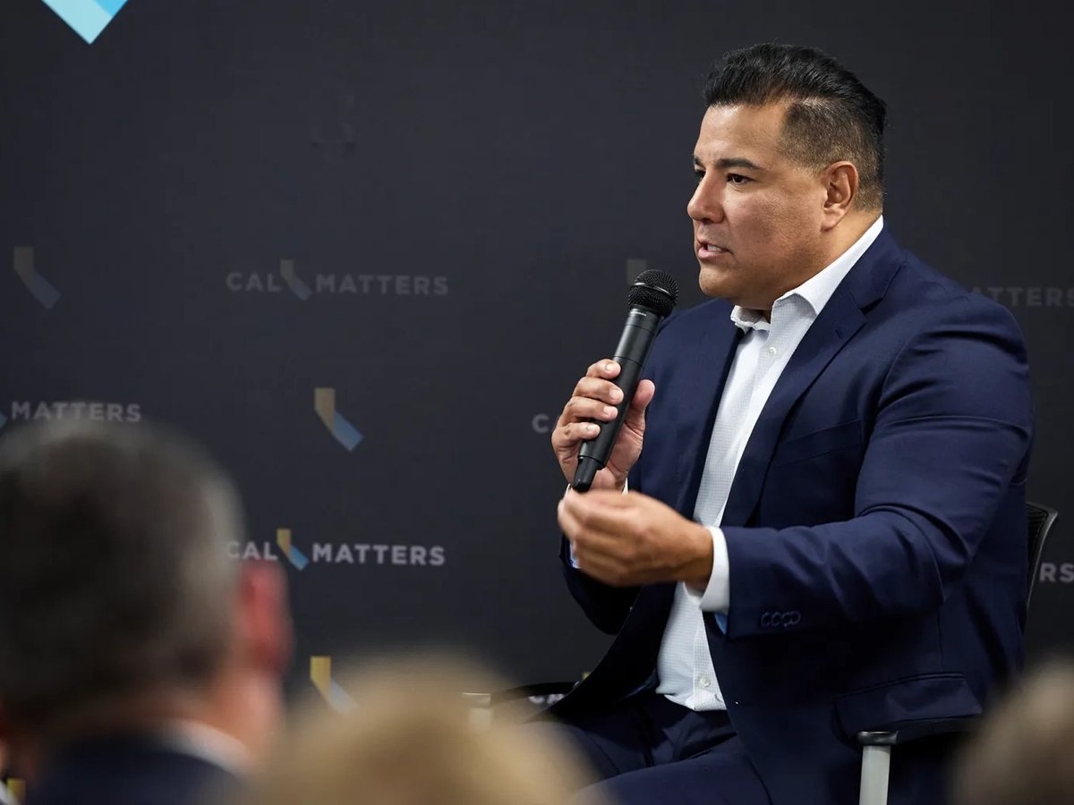 Insurance Commissioner Ricardo Lara speaks during an event at CalMatters' studio in Sacramento on Sept. 19, 2024.