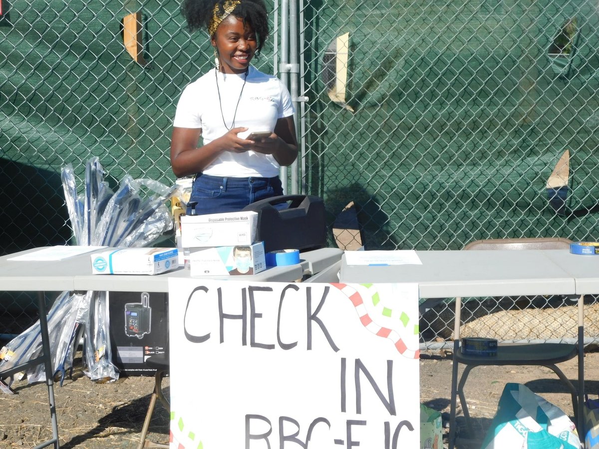Joelle Toney at a community clean-up held in Del Paso Heights by Red Black and Green Environmental Justice Coalition.