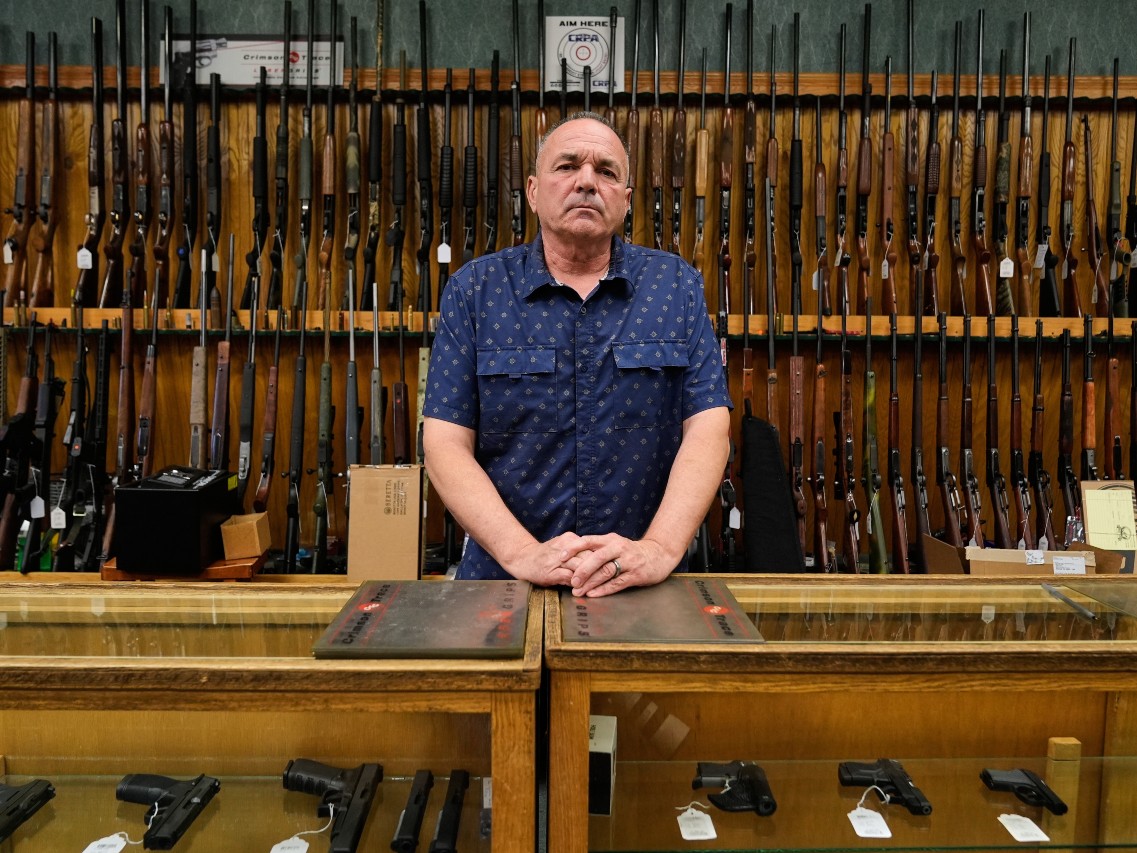 Patrick Jones, a former Shasta County supervisor, is photographed at his family's gun shop in Redding, Calif., Tuesday, Oct. 21, 2025.