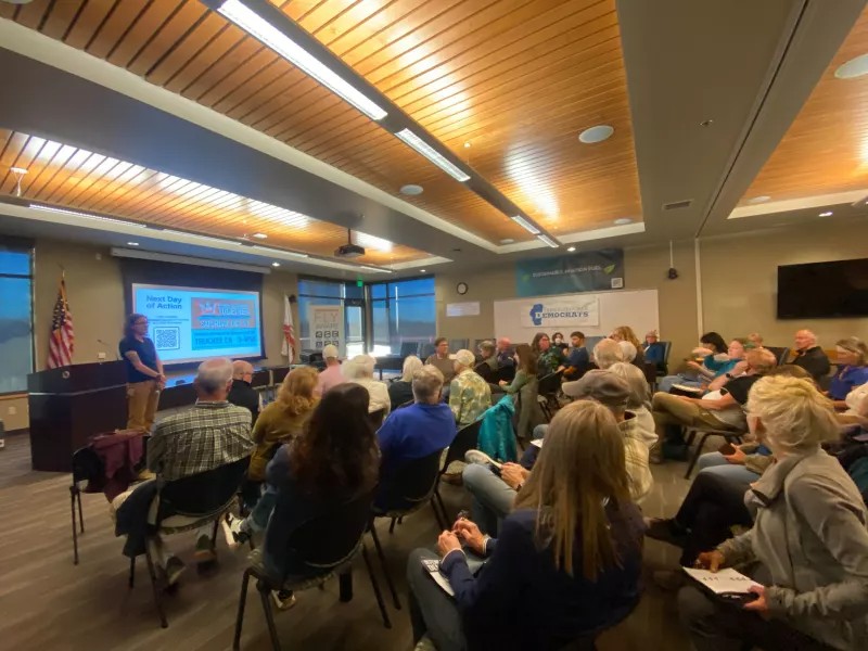 Democrats in Truckee, Calif., meet to discuss the ballot question Tuesday asking voters if they want the state to redraw its congressional district lines.