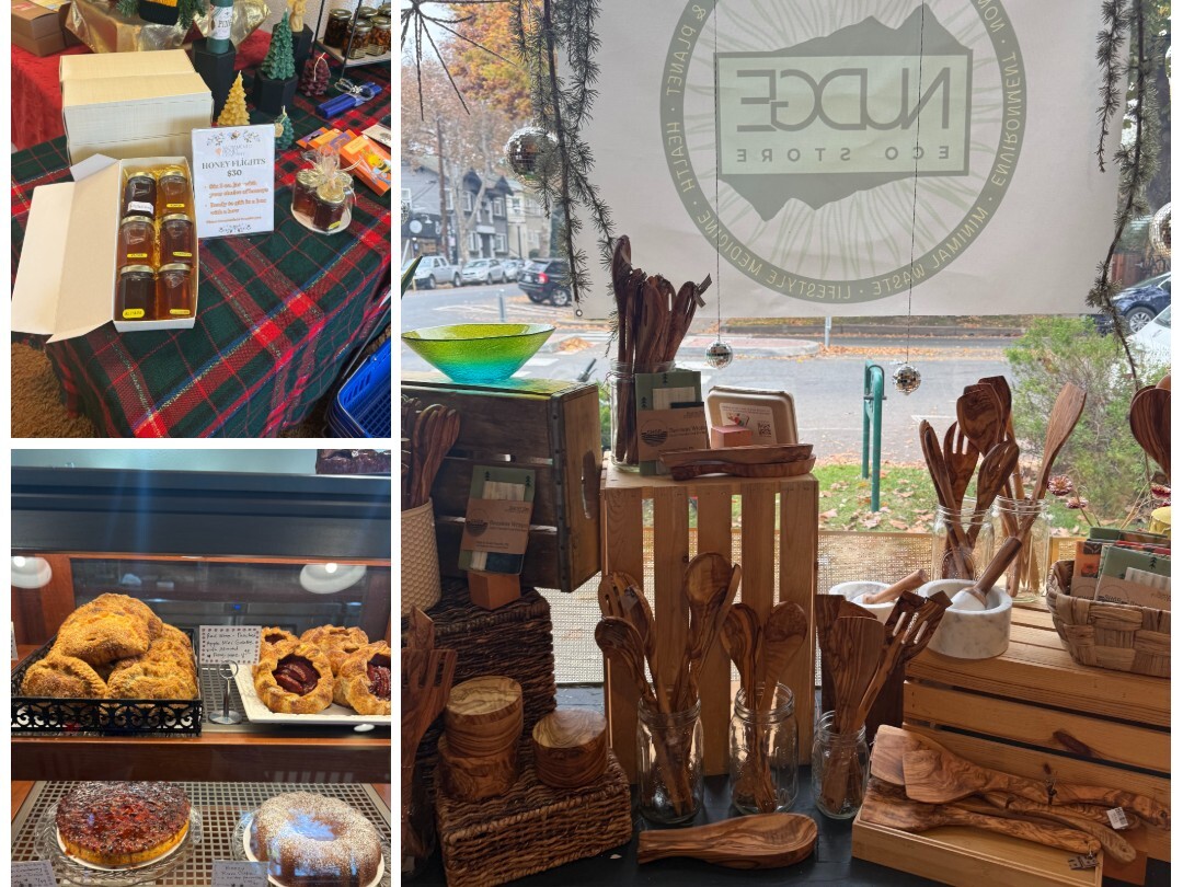 Sacramento Honey Company (top), Real Pie Company (bottom), and Nudge Eco Store (right) are all local stores that were suggested places in Sacramento to get gifts for the holidays,