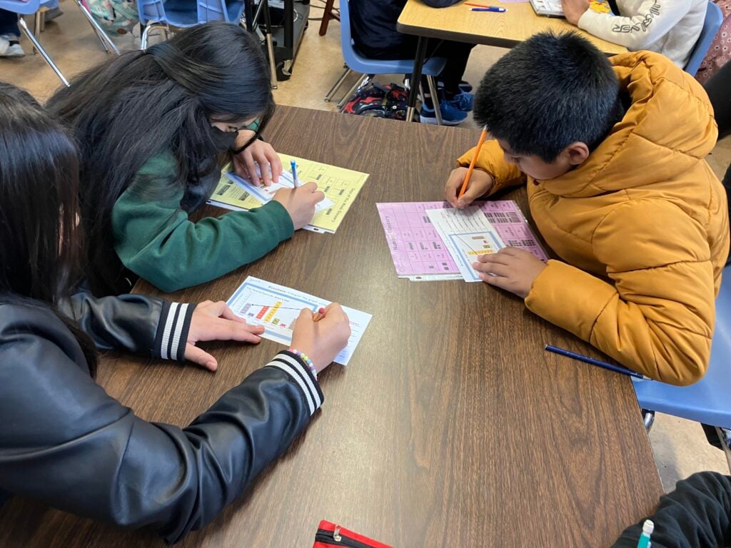 Recent immigrant students work on interpreting graphs at the Urban Promise Academy in Oakland.