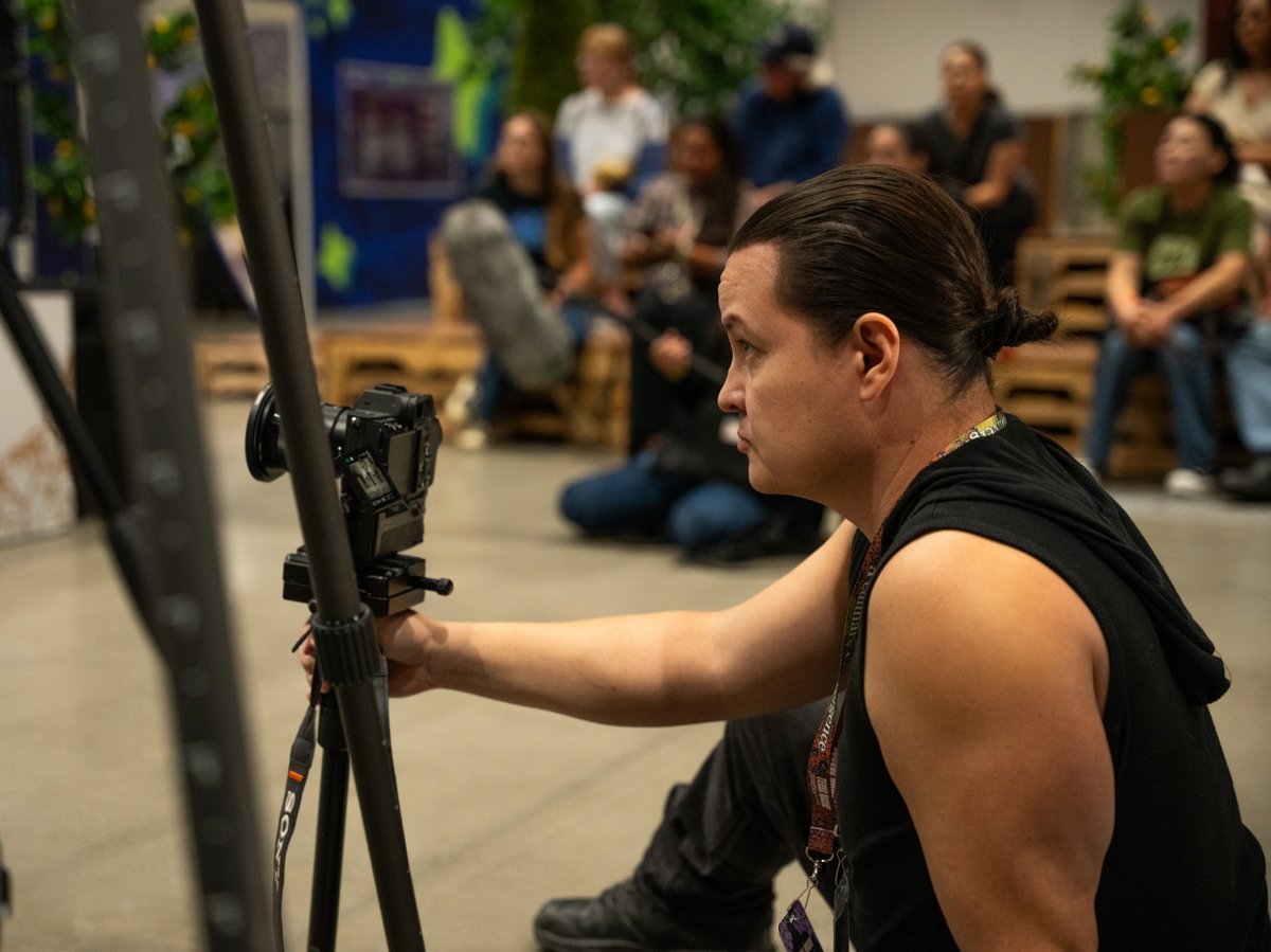 Cameraman and producer Lon Beyer films B Roll for Jaime Tafoya’s documentary at Terra Madre Americas 2025 on Sunday, Sept. 28. Sean Sherman and Crystal Wahpepah participated in a panel discussion about Native American food sovereignty.